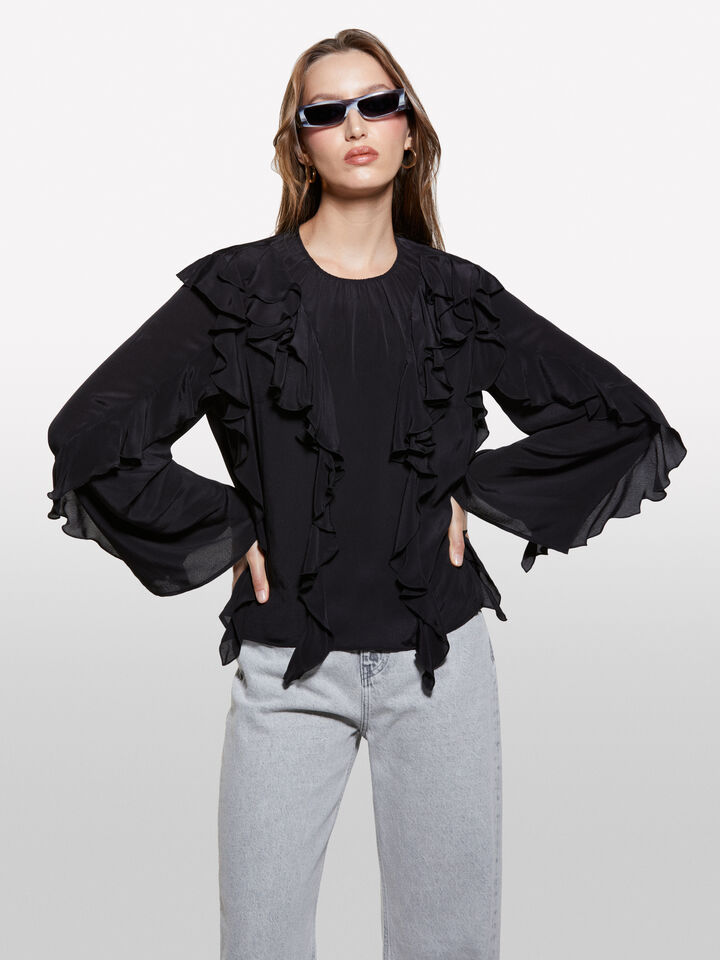 Black blouse with rouches - women's blouses - Black | Sisley image number 3